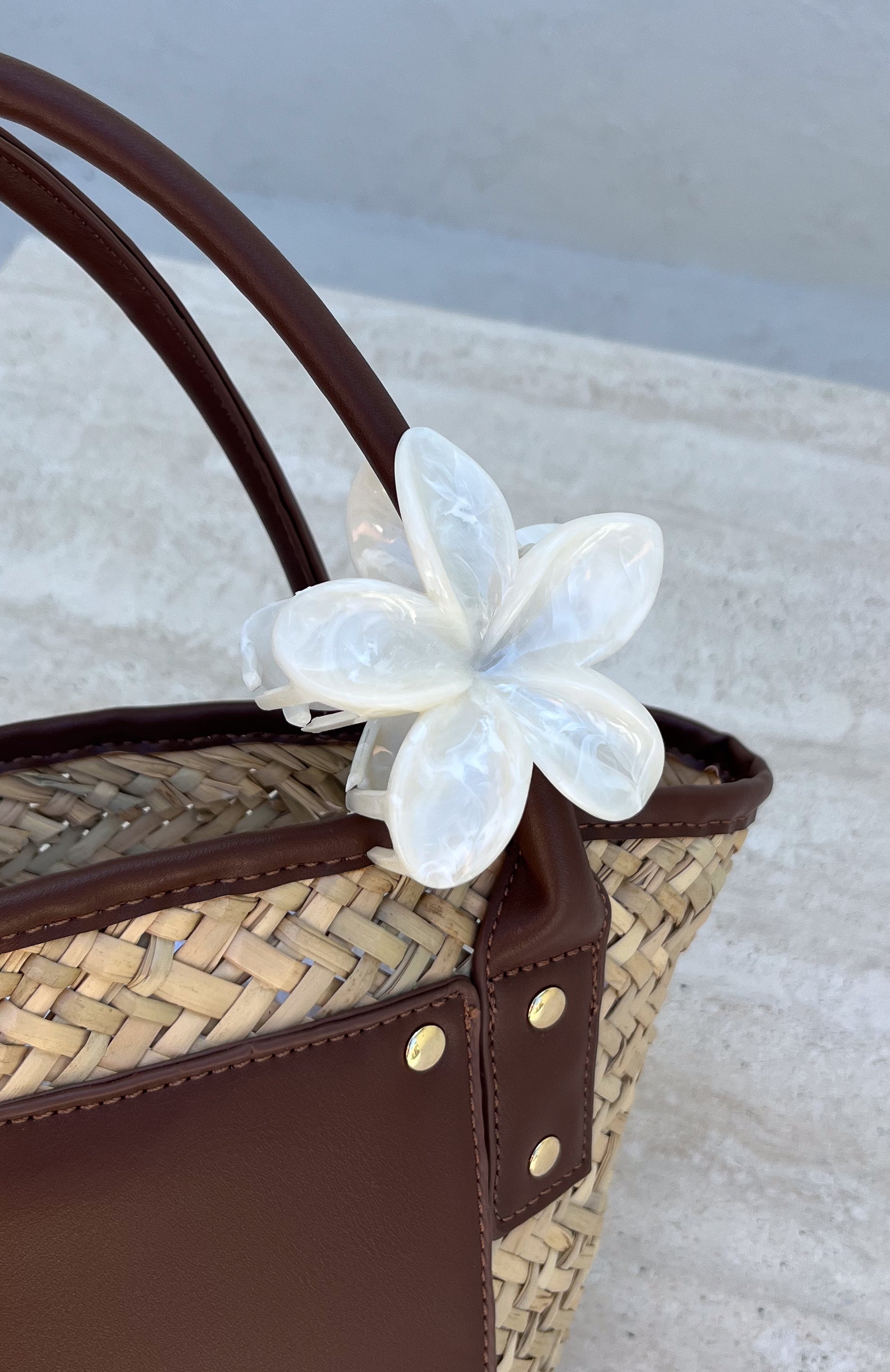 Floral Charm Hair Clip White Marble