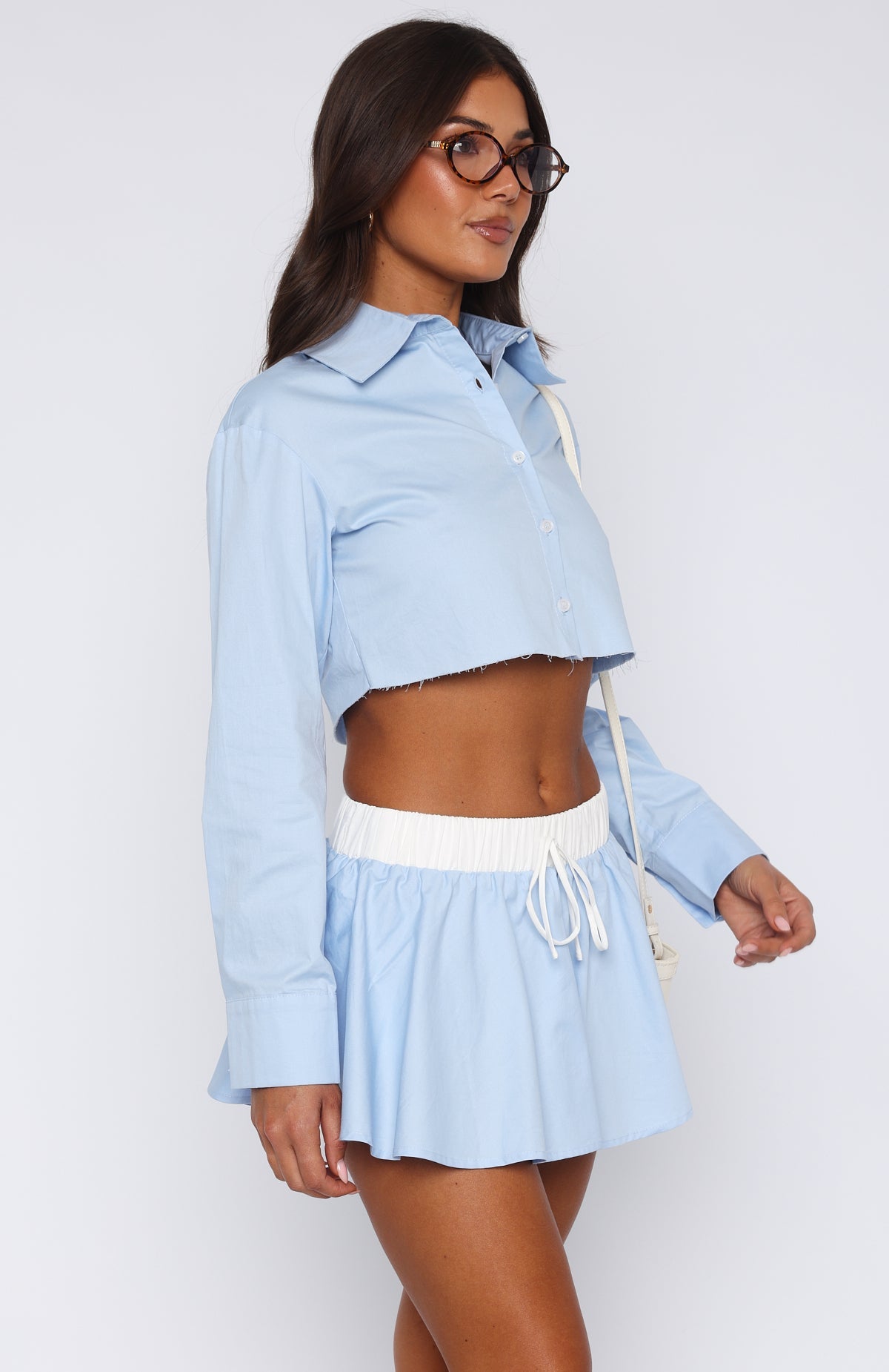 Getting Out Of Hand Cropped Shirt Blue