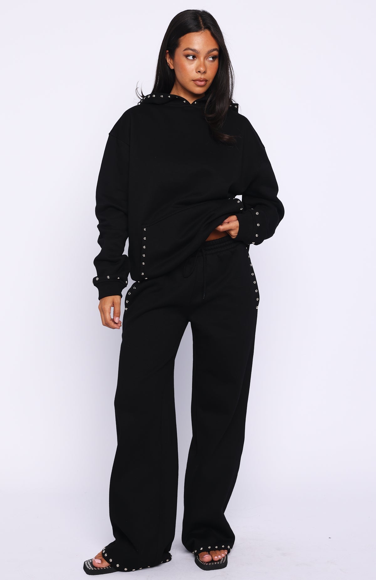 Glow Your Own Way Studded Wide Leg Sweatpants Black