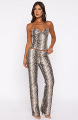 Heat Check PU Pants Tan Snake