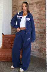 Just For Now Fleece Wide Leg Sweatpants Navy
