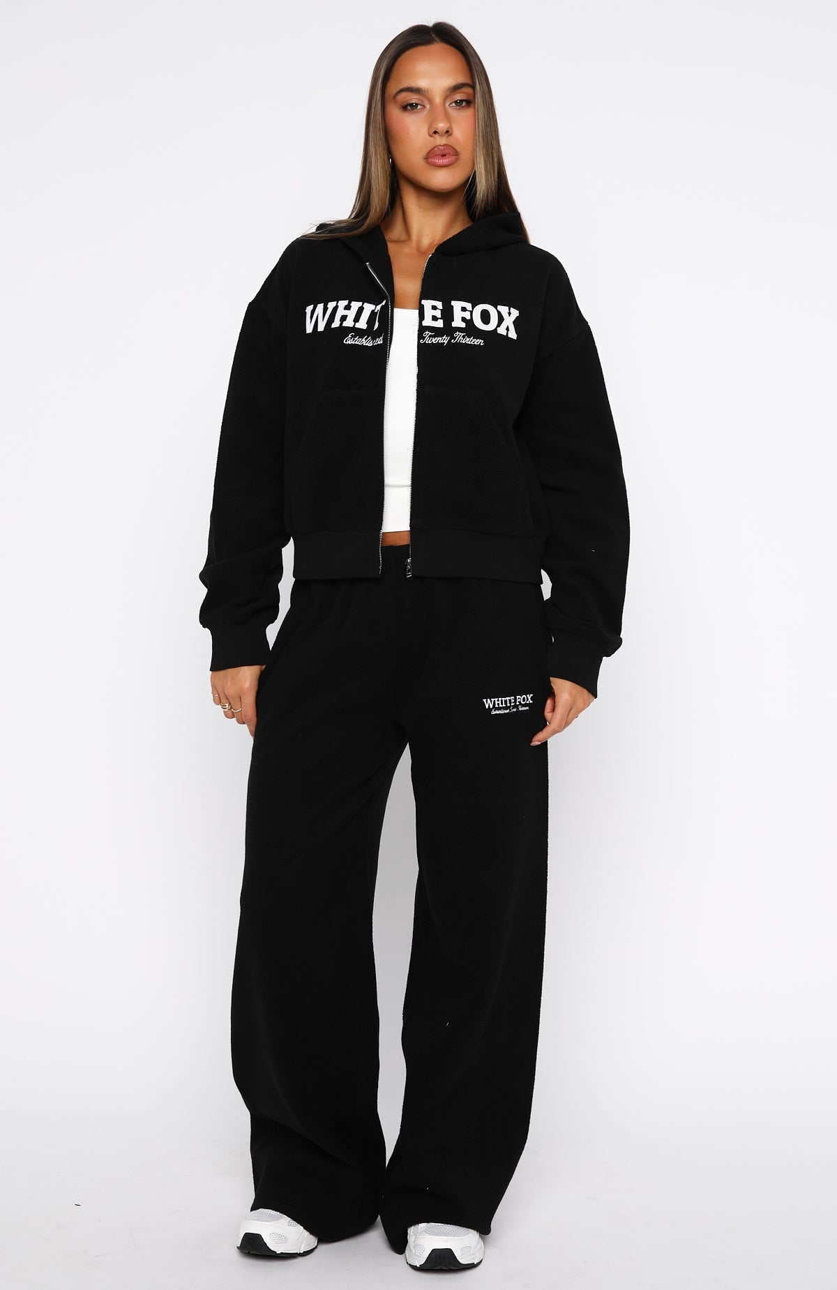 Just For Now Fleece Boxy Zip Front Hoodie Black