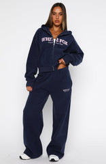 Just For Now Fleece Wide Leg Sweatpants Navy
