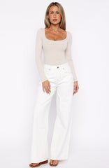 Just My Type Mid Rise Wide Leg Jeans Off White