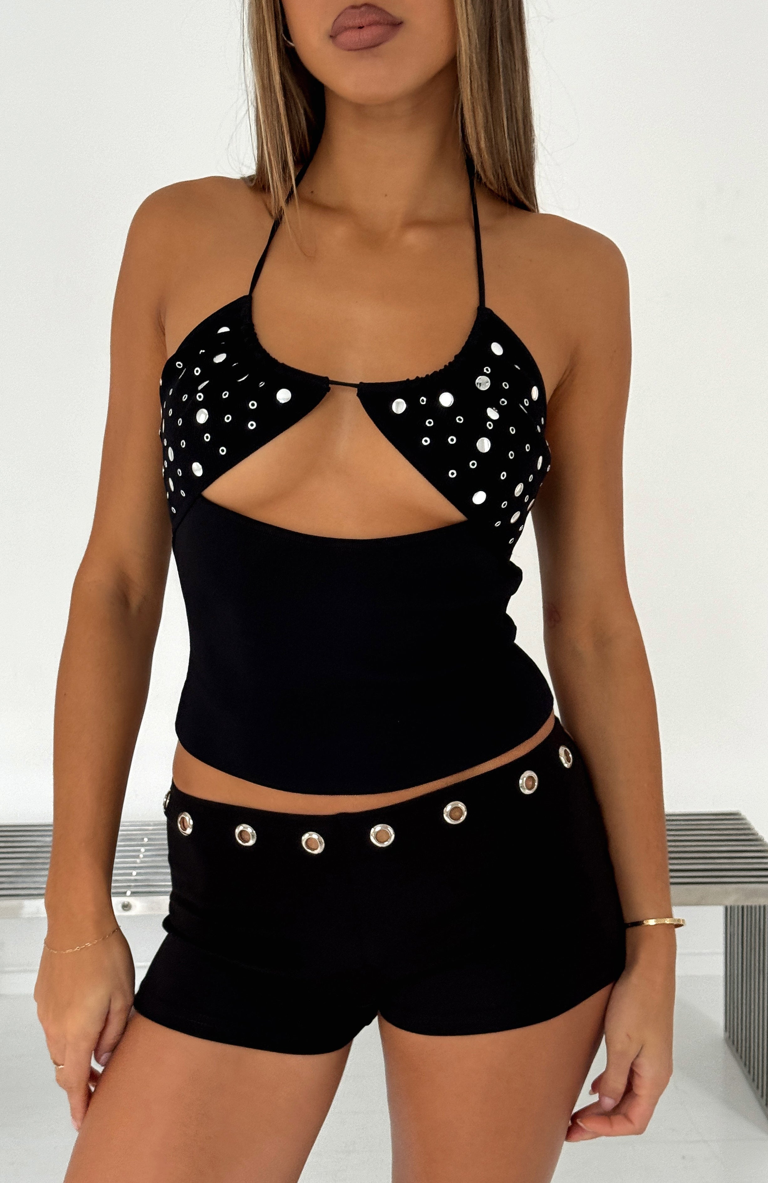 Left On Read Halter Top Black