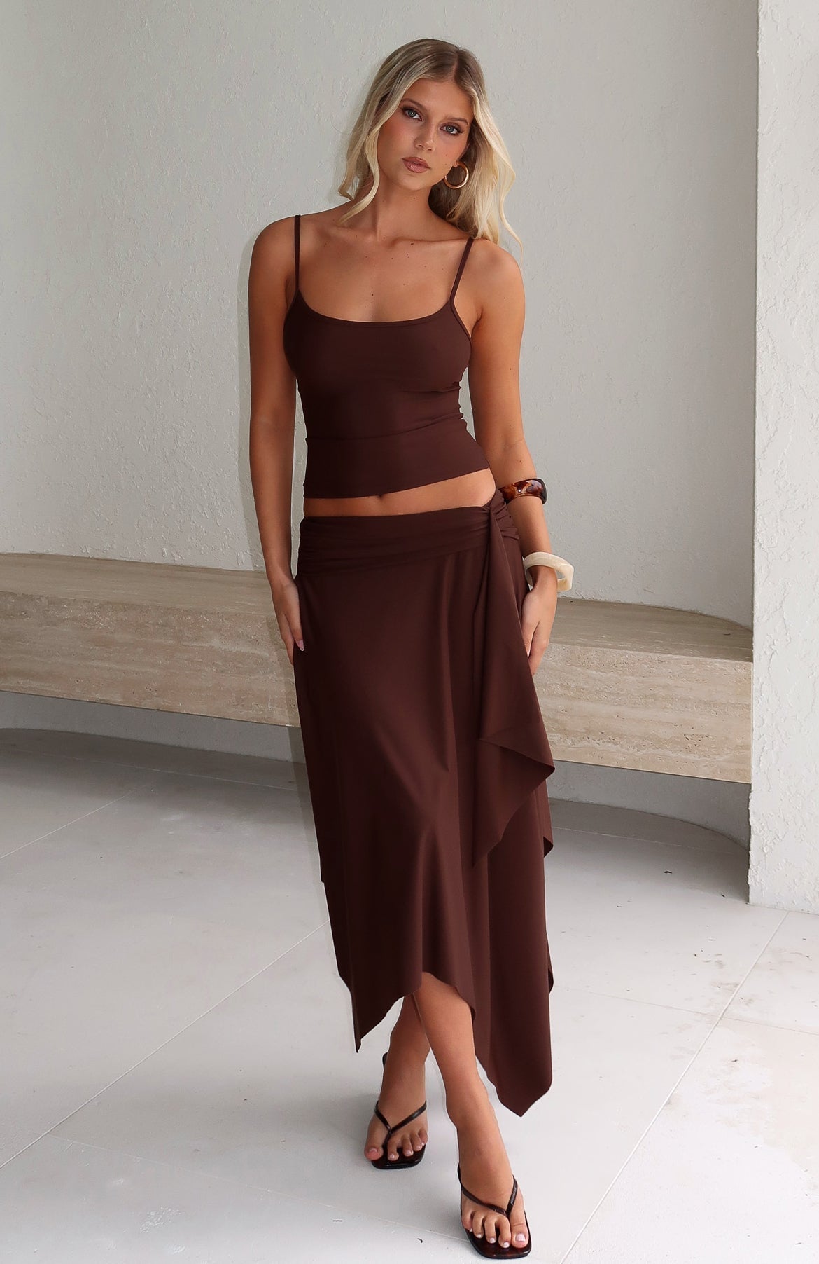 Free All Night Midi Skirt Chocolate