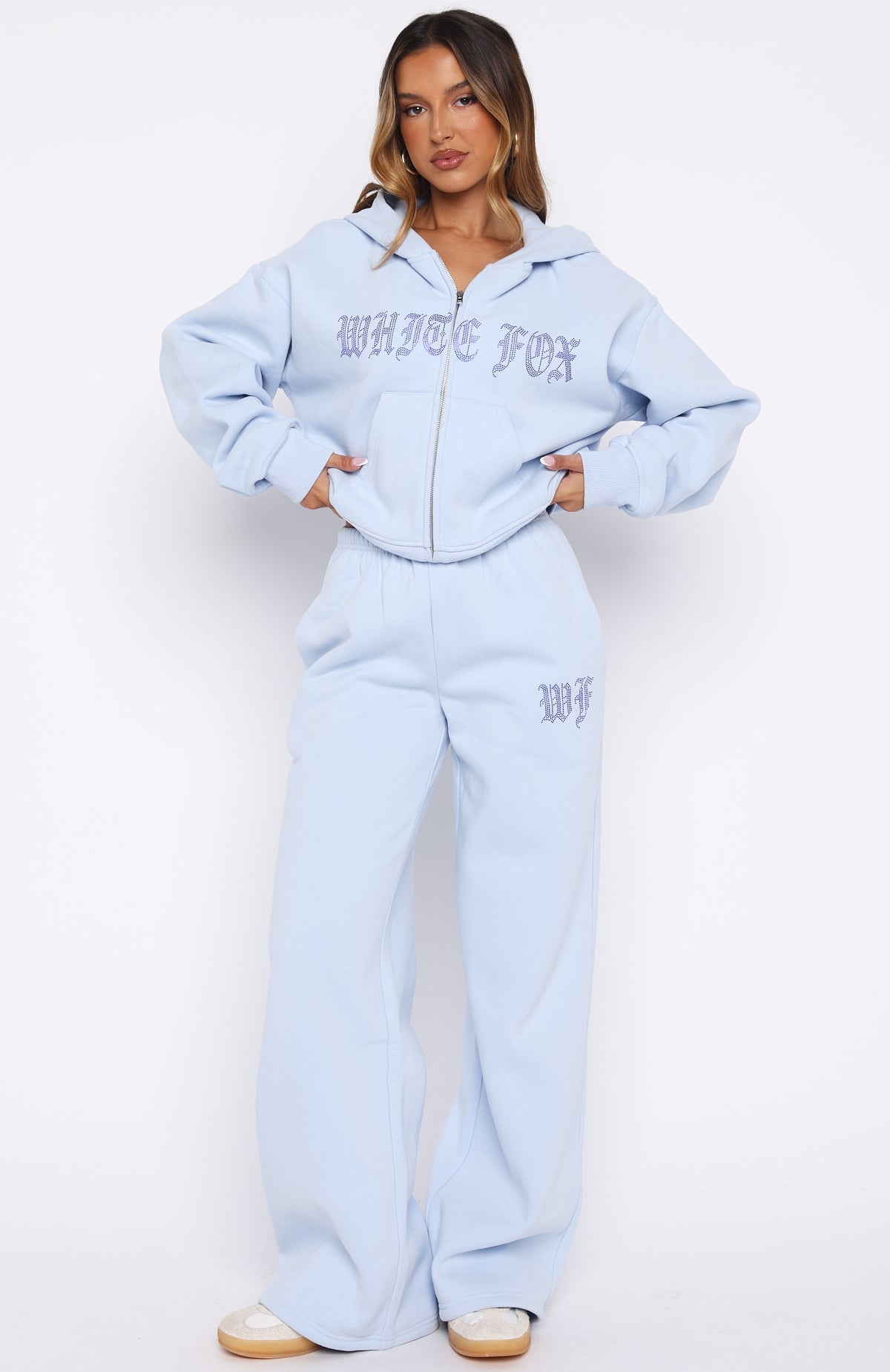 Lucky Ones Boxy Zip Front Hoodie Baby Blue