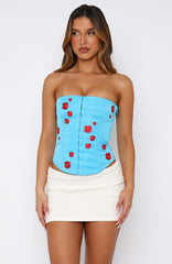 Beyond Me Strapless Embroidered Bustier Blue