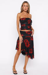 Save My Love Midi Skirt Black Scarlet Bloom