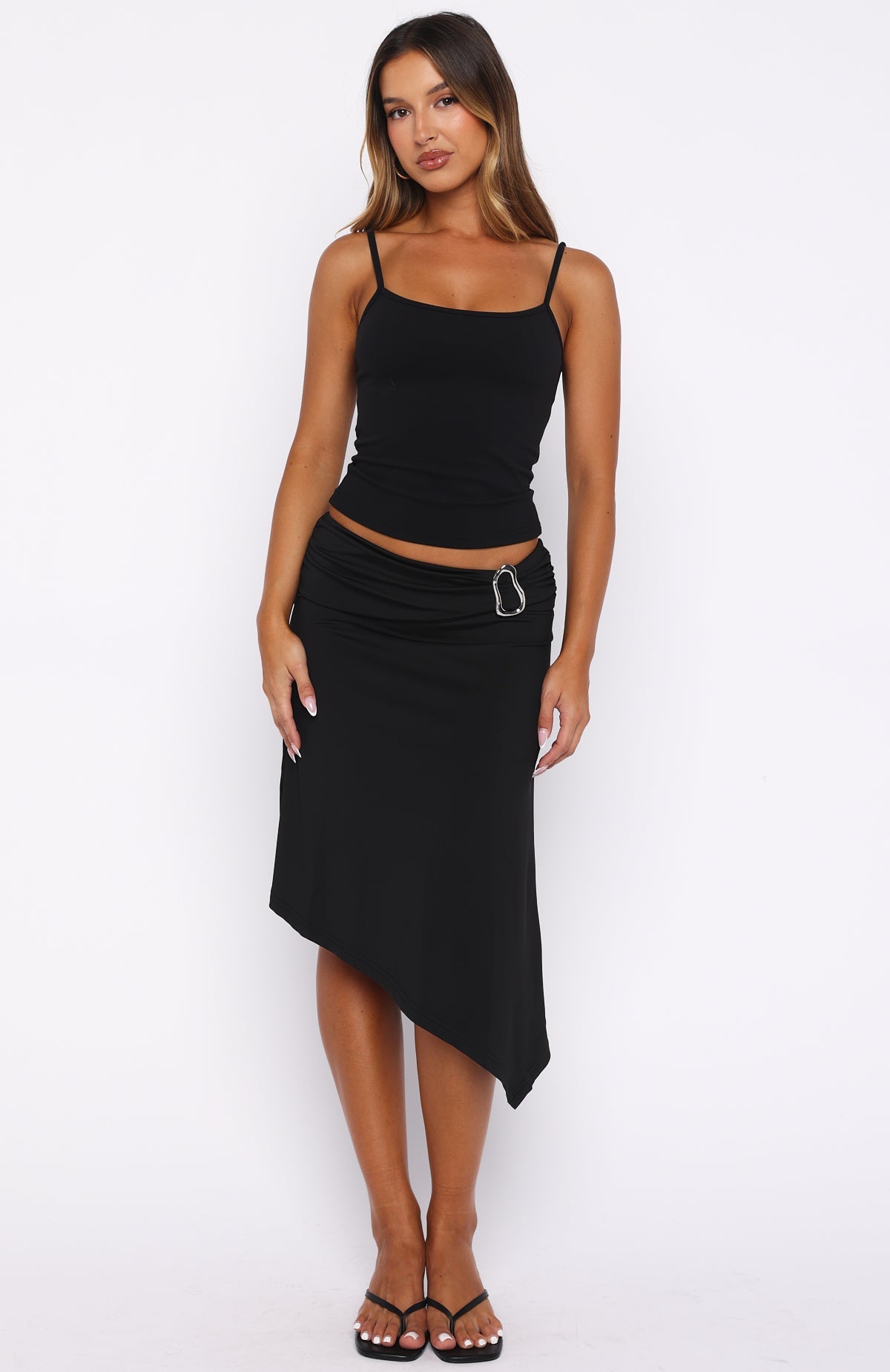 Sending My Love Asymmetric Midi Skirt Black