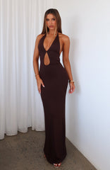Set It Straight Halter Maxi Dress Chocolate