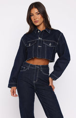 Something To Prove Cropped Denim Jacket Dark Indigo