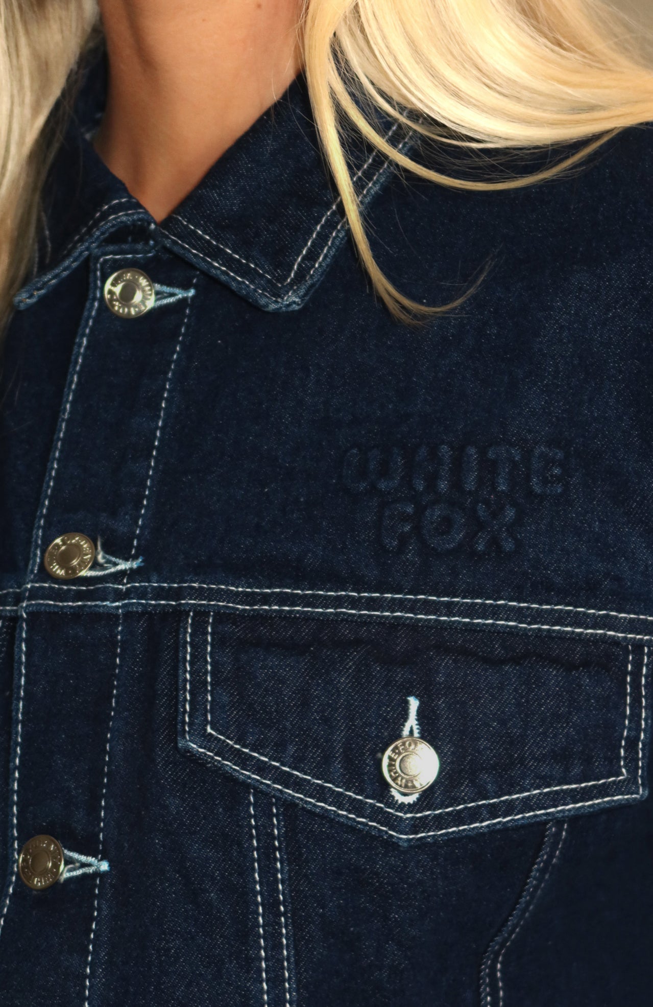 Something To Prove Cropped Denim Jacket Dark Indigo