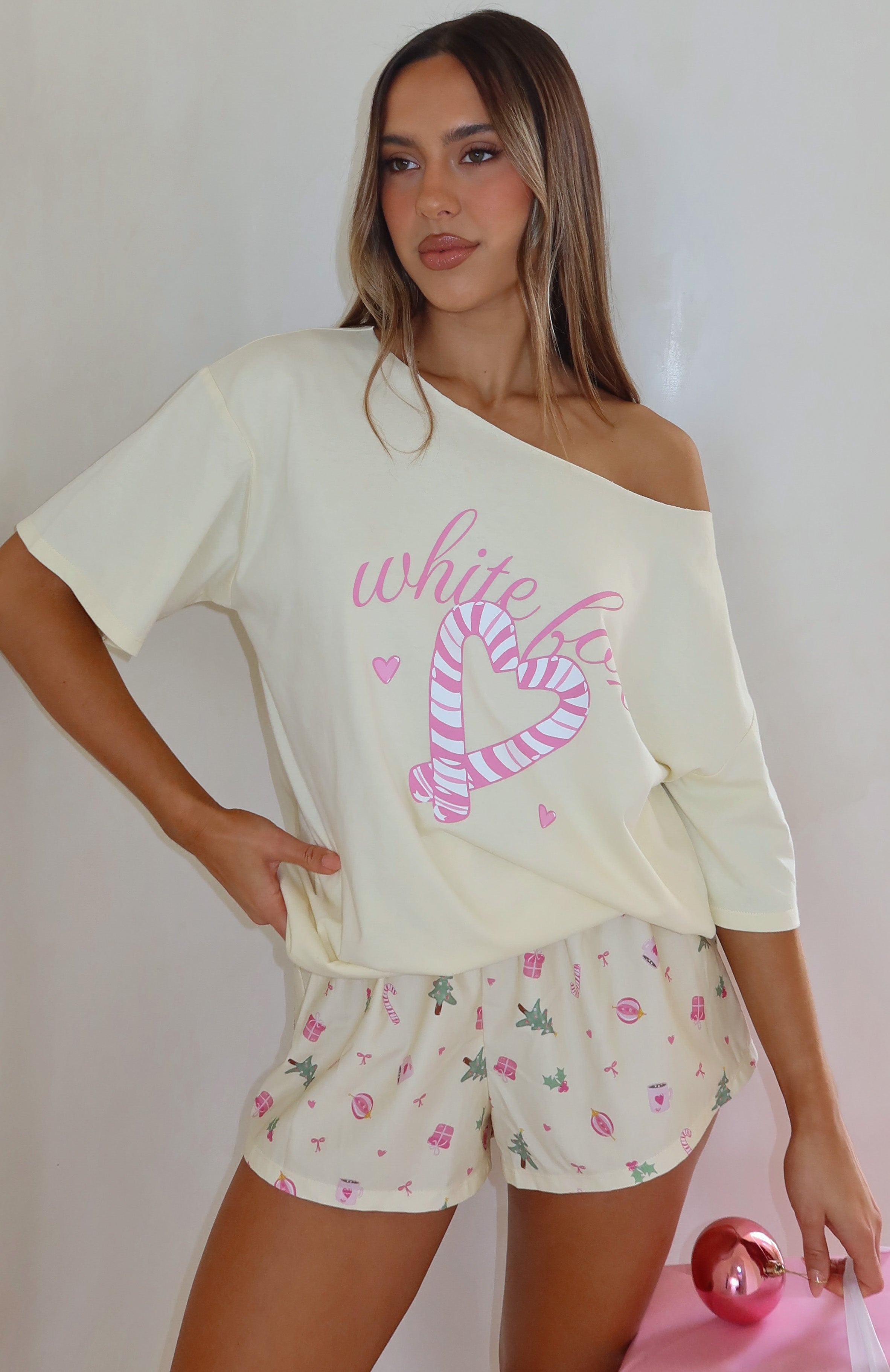 Sweetheart Pyjama Off Shoulder Tee Lemon