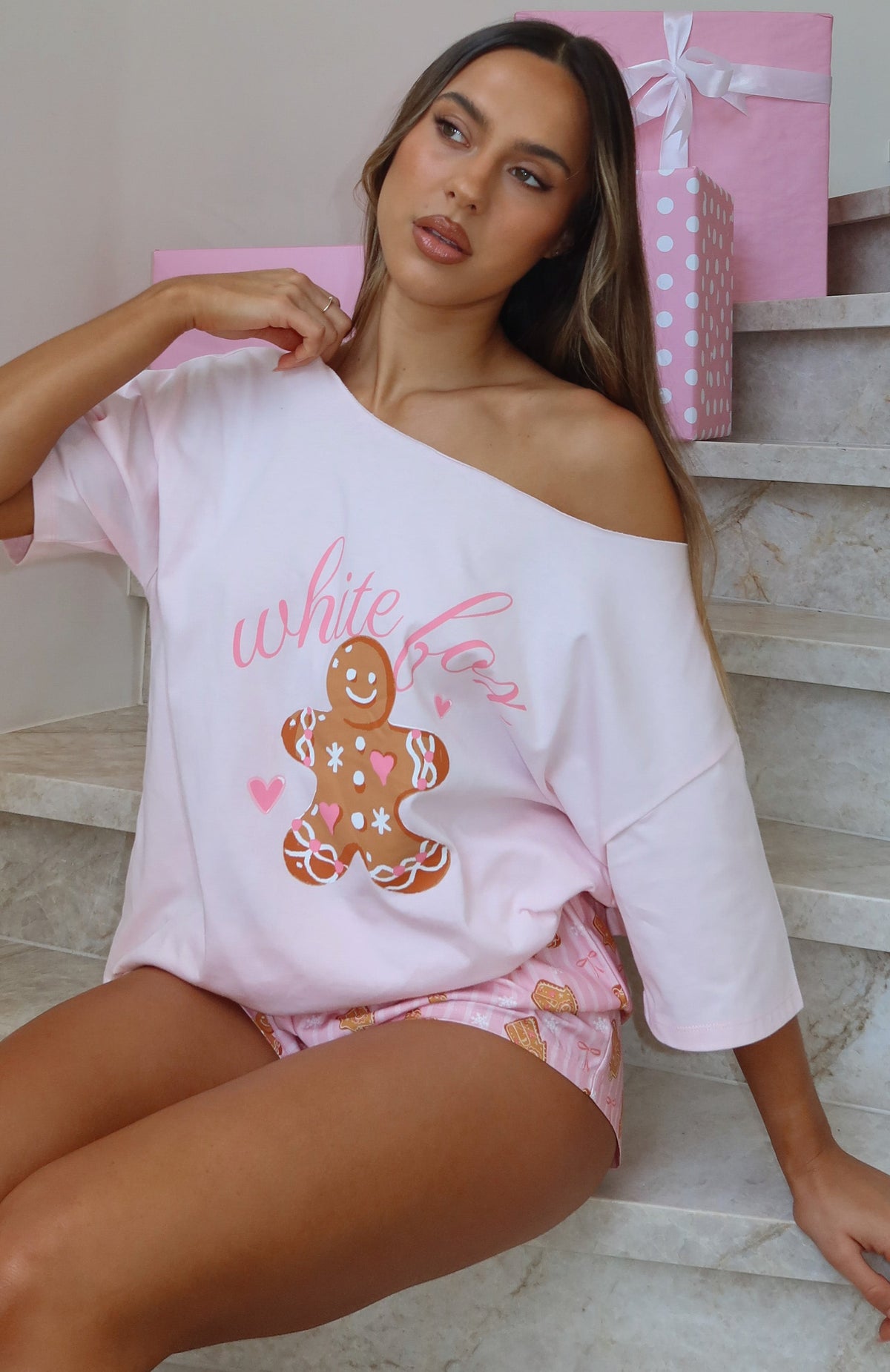 Sweetheart Pyjama Off Shoulder Tee Soft Pink