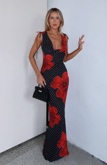 That's Amore Maxi Dress Black Scarlet Bloom
