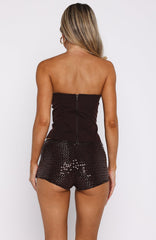 The Glitterati Beaded Mini Shorts Chocolate