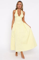 Tinsel Trouble Halter Midi Dress Lemon