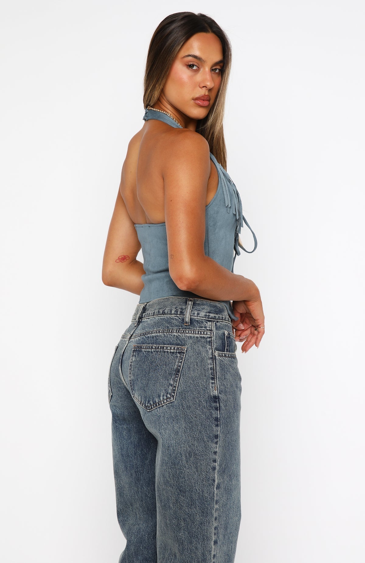 Truth In The Lie Faux Suede Bustier Steel Blue