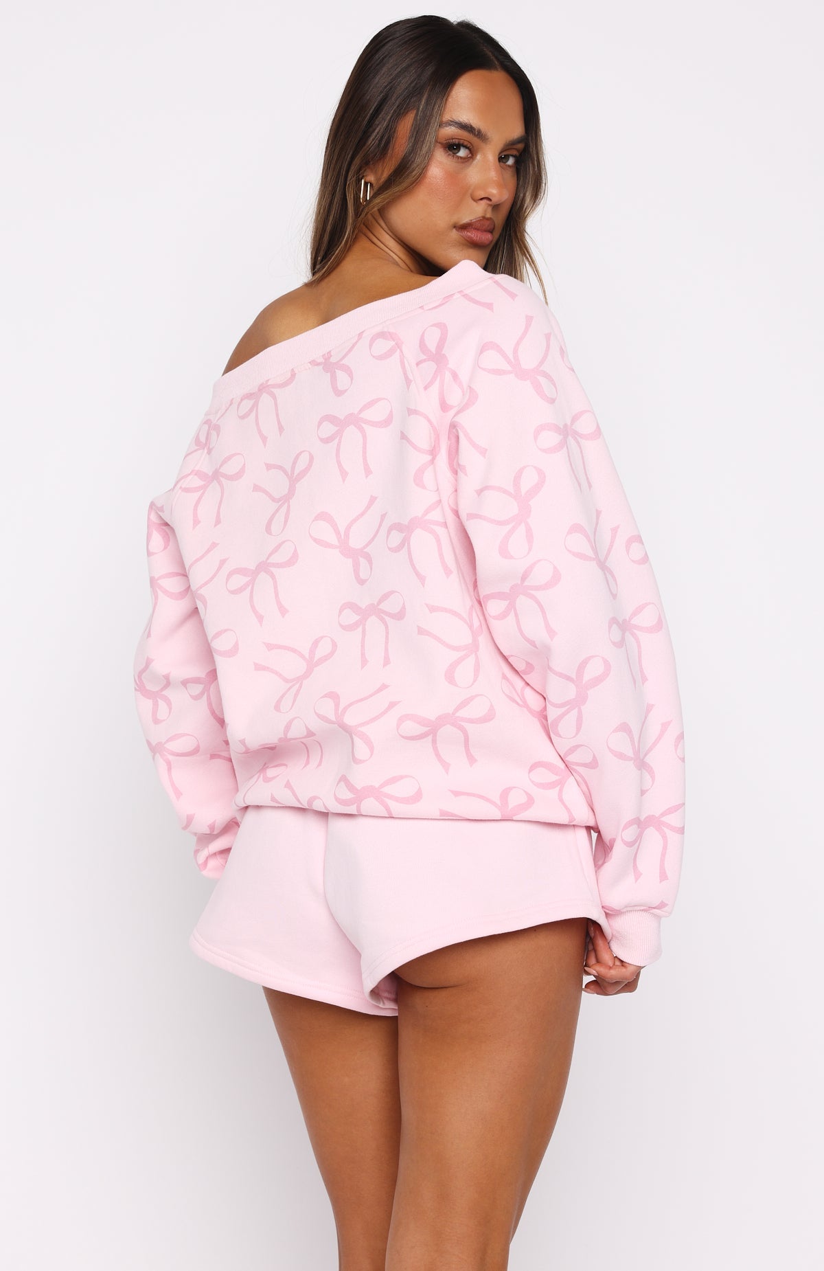Vol. 1 Off Shoulder Printed Sweater Posy Bow