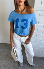 Whenever You're Ready Off Shoulder Relaxed Tee Blue
