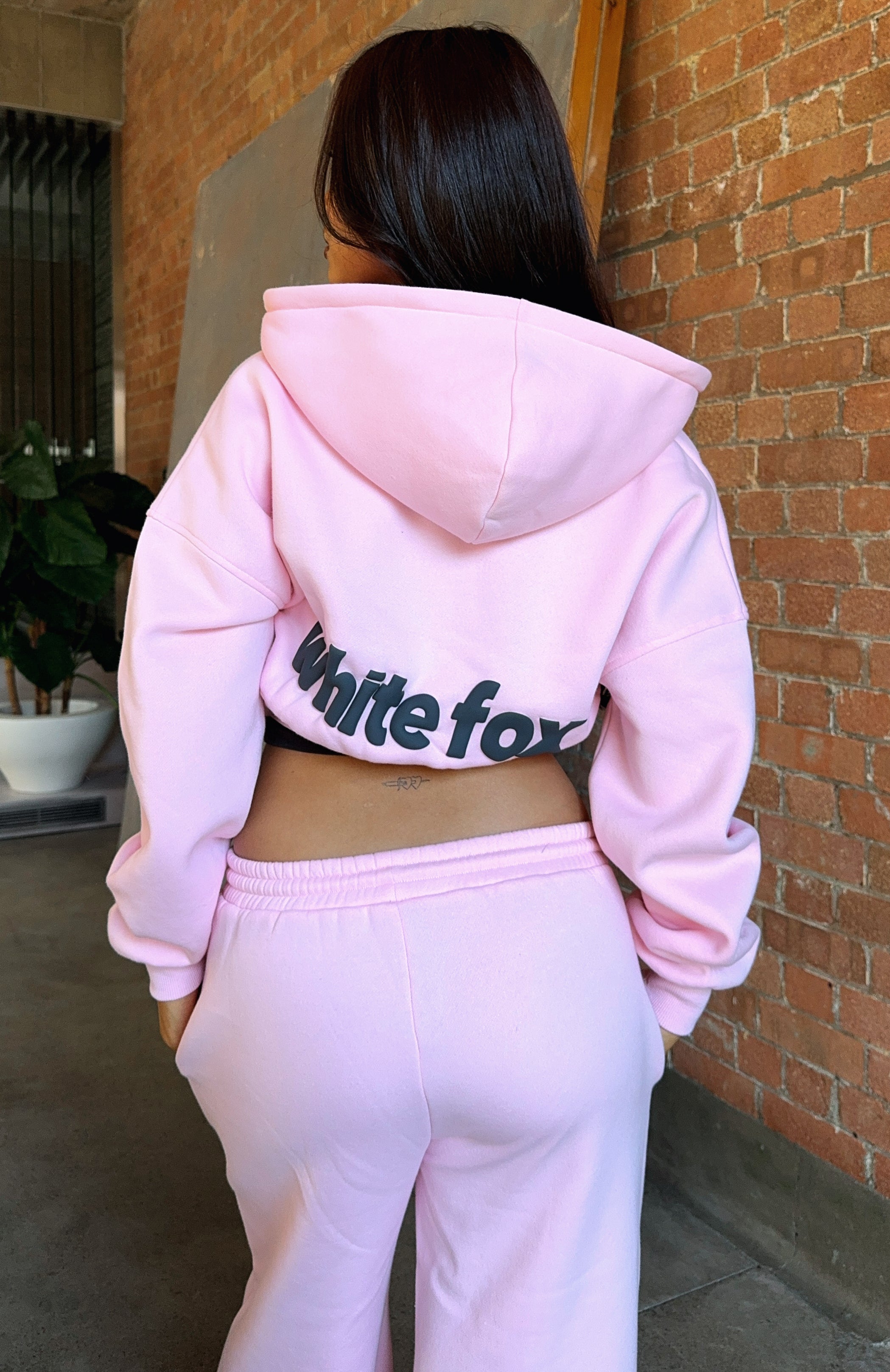 From The Archives Charli Cropped Zip Front Hoodie Pink