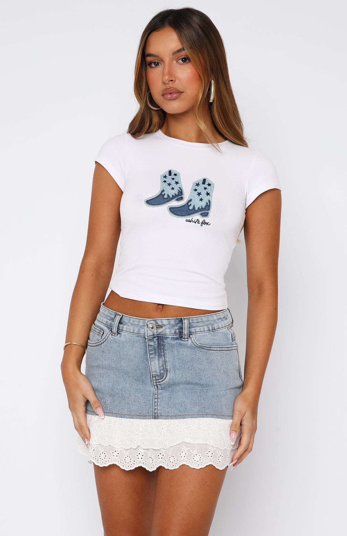Run It Up Frill Denim Mini Skirt Light Blue