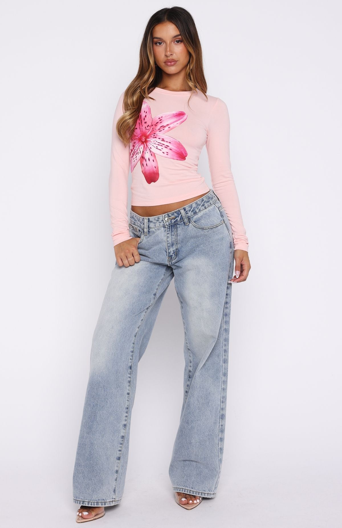 Flower Beds Long Sleeve Baby Tee Baby Pink